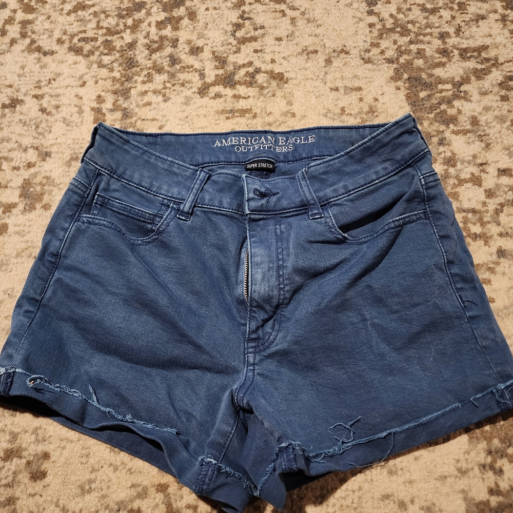 American Eagle Outfitters Women's Dark Blue Jean Shorts- High Rise- Size 8